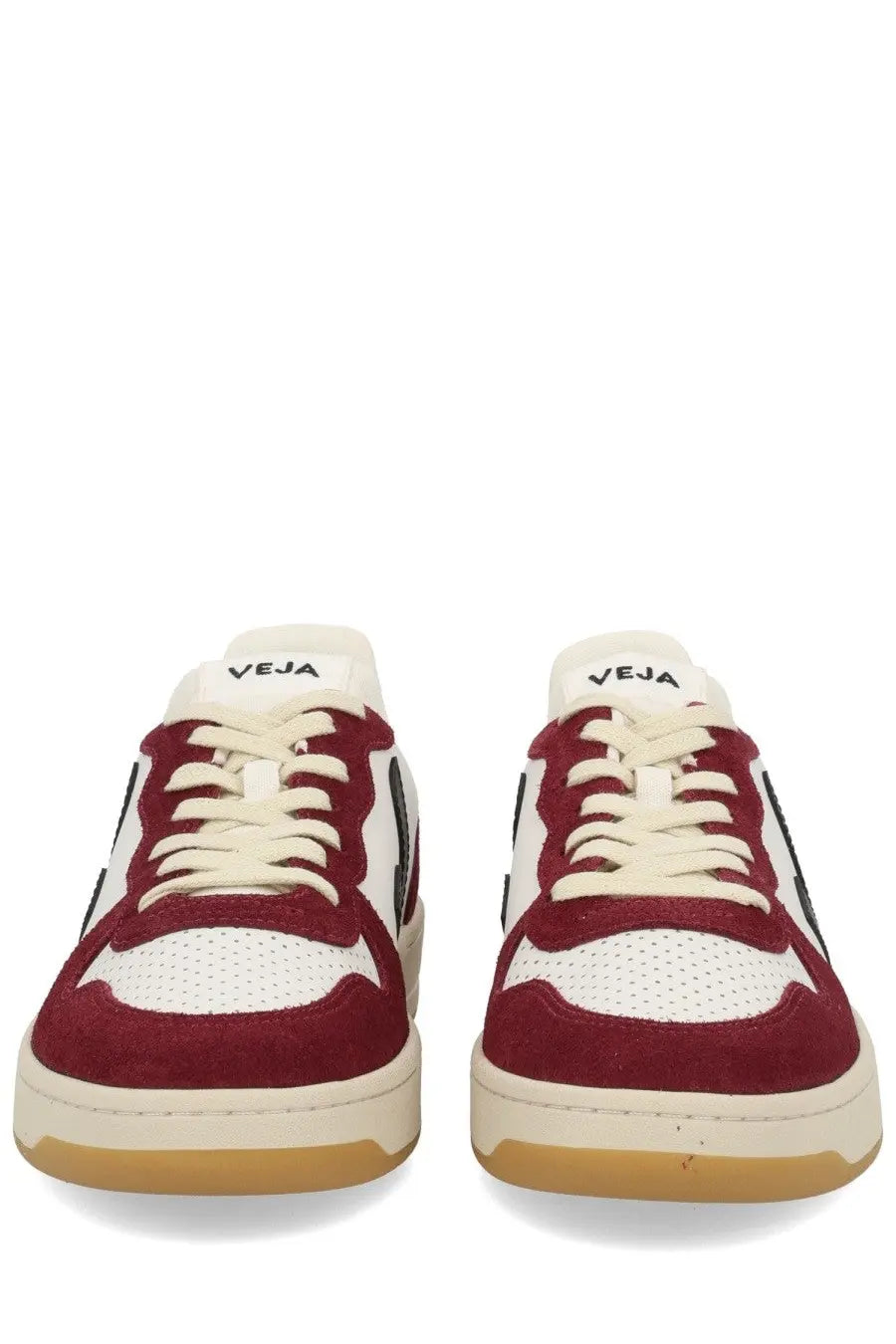 Veja men’s sneaker multicolor red and white suede with cream laces gum sole and veja logo on the tongue