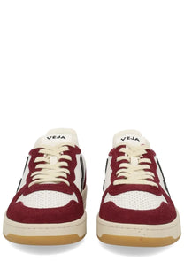 Veja men’s sneaker multicolor red and white suede with cream laces gum sole and veja logo on the tongue