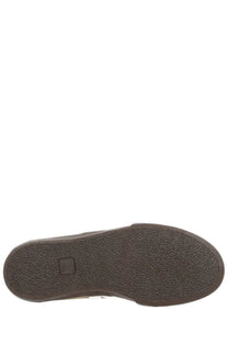 Brown rubber sole with textured grip and small square logo near heel on veja men’s volley sneaker beige back side