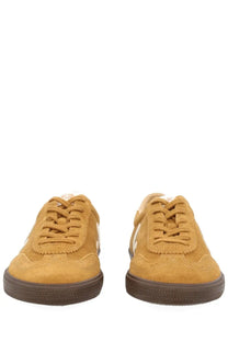 Veja men’s volley sneaker beige in tan suede with brown rubber soles and white side stripes low-top design