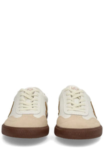 Veja men’s volley sneaker multicolor low-top cream suede and canvas with brown rubber soles and gold-tone branding
