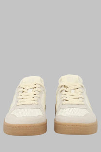 Veja unisex sneaker beige featuring cream-colored suede and perforated mesh with a tan rubber sole