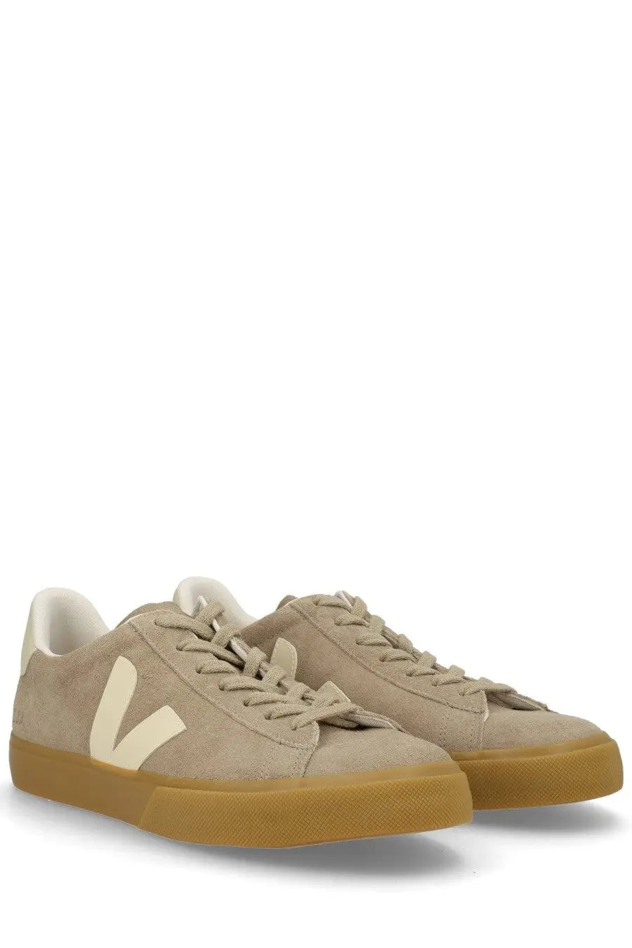 Veja unisex sneaker campo grey beige suede with cream logo and gum rubber sole for casual wear