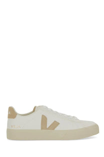 Veja unisex sneaker campo white low-top leather sneaker with white and beige color and v-shaped logo on the side