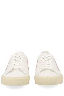 Veja unisex sneaker campo white low-top white canvas with subtle pink and silver side accents