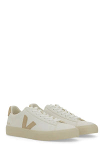 Veja unisex sneaker campo white cream canvas with beige v logo white laces and rubber sole front side view