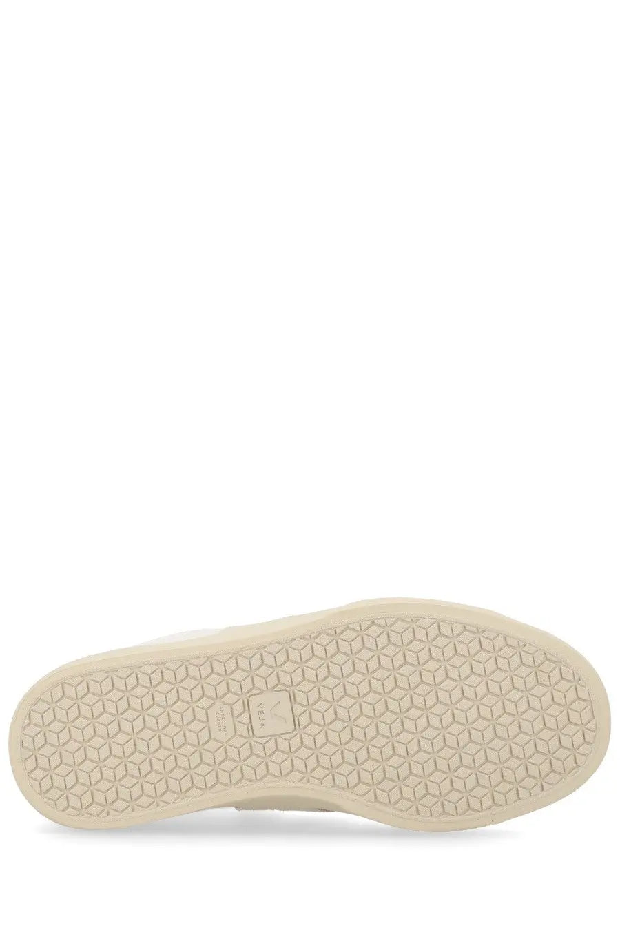 Veja unisex sneaker campo white with cream-colored rubber sole and hexagonal tread pattern featuring salomon logo