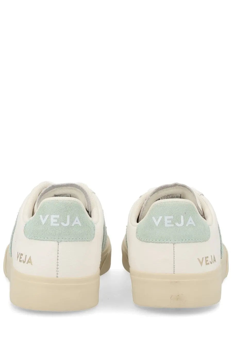 Veja unisex sneaker campo white in cream suede and canvas with light mint green branding accents