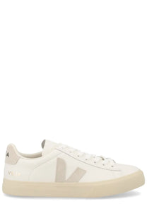 Veja unisex sneaker campo white featuring white leather with beige suede V logo and matching heel tab with brand name