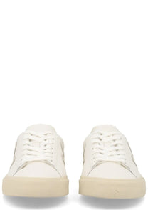 Veja unisex sneaker campo white low-top white leather with subtle metallic side stripes and cream rubber sole