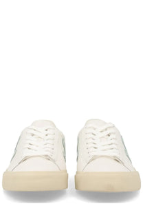 Veja unisex sneaker campo white low-top white leather with beige rubber sole and subtle metallic logo on the side