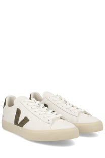 Veja unisex sneaker campo white featuring white leather with dark olive green v logo white laces and beige sole