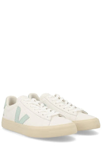 Veja unisex sneaker campo white white leather sneakers with a light mint green logo and minimalist design