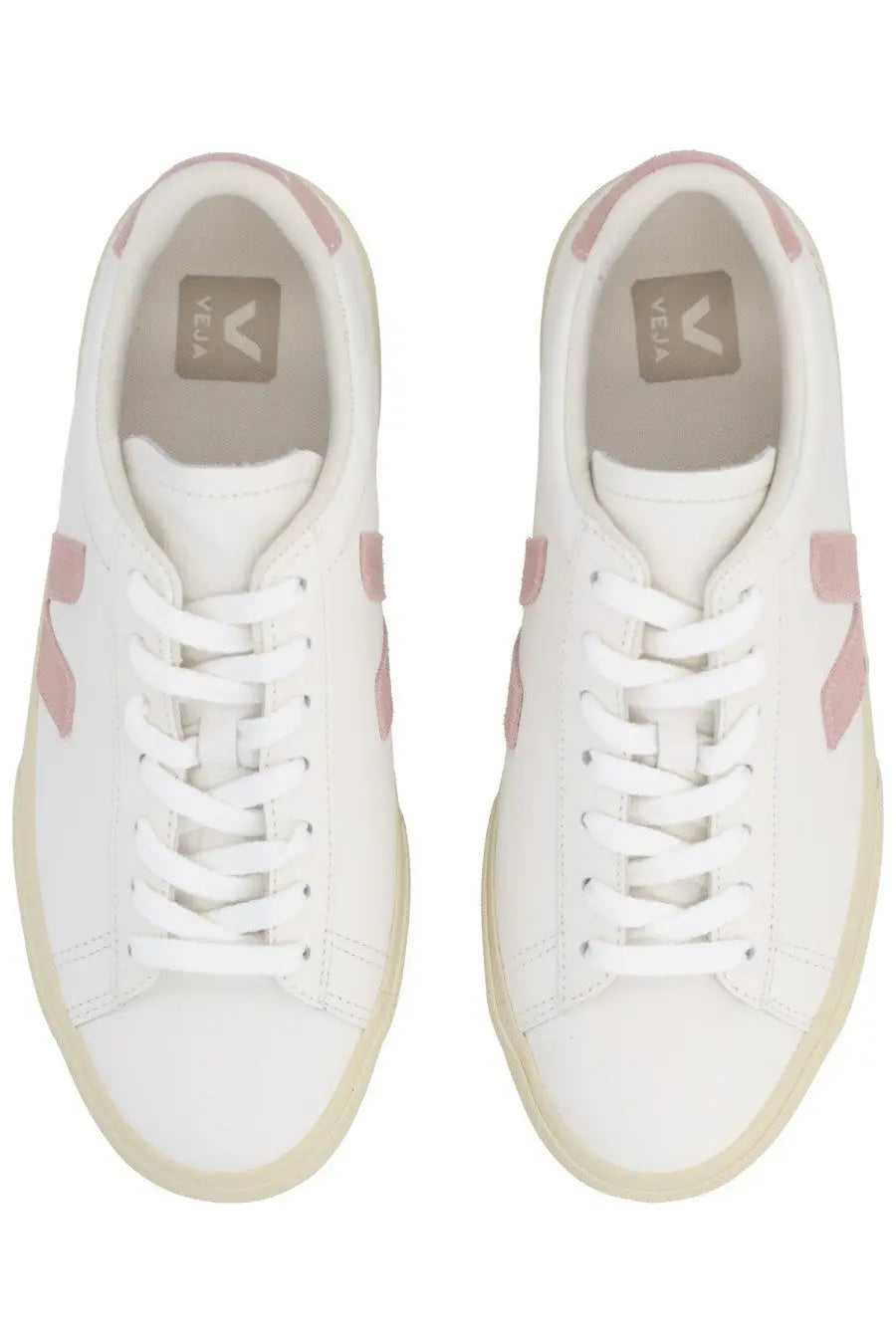 Veja unisex sneaker campo white with white vela leather and soft pink accents in a minimalist design