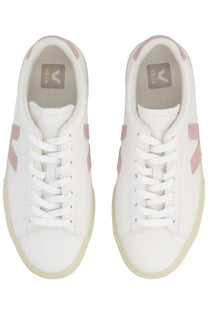Veja unisex sneaker campo white with white vela leather and soft pink accents in a minimalist design