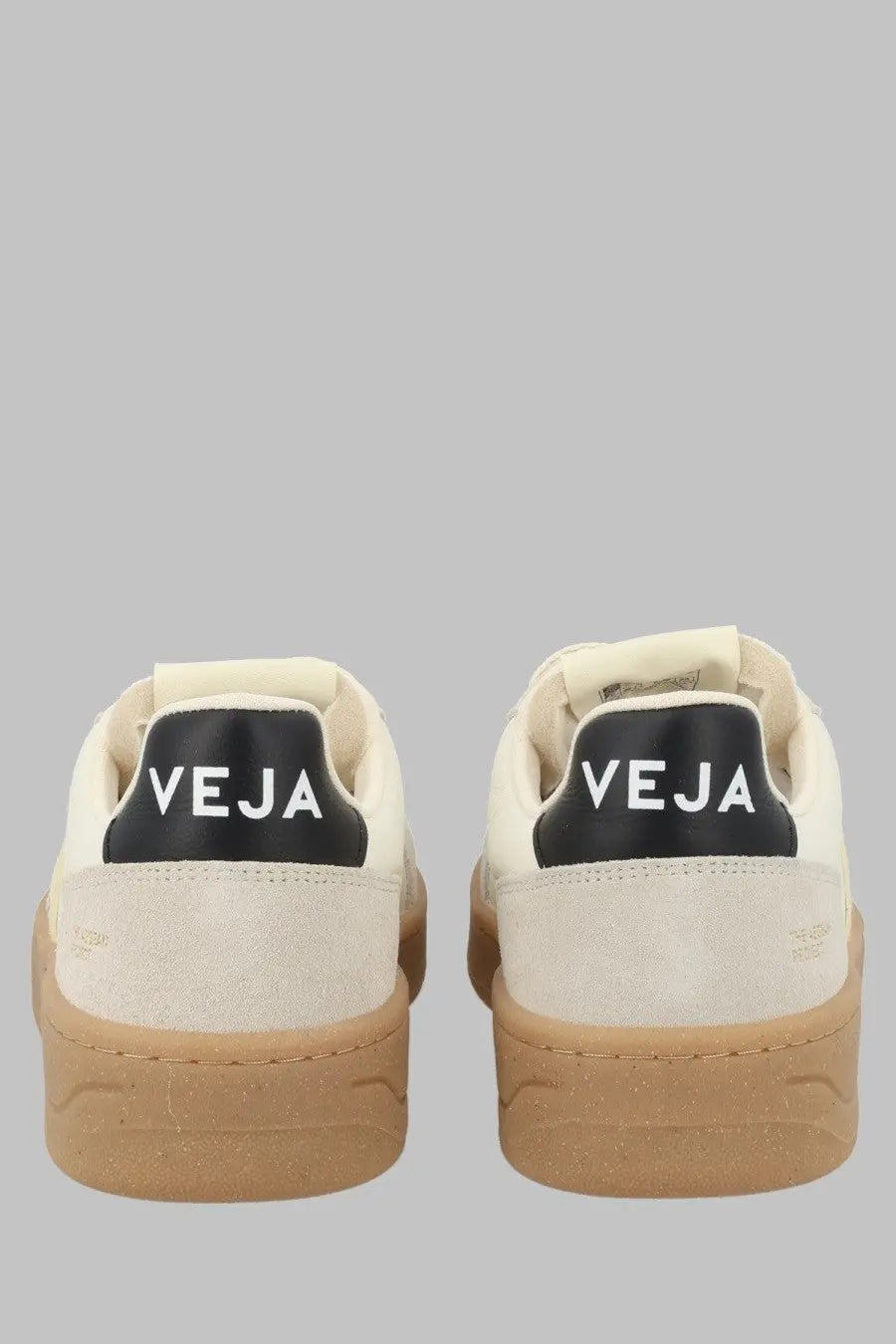 Veja unisex sneaker grey featuring cream suede with black heel tabs displaying white veja lettering and tan soles