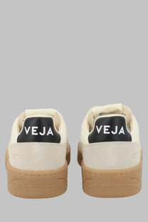 Veja unisex sneaker grey featuring cream suede with black heel tabs displaying white veja lettering and tan soles