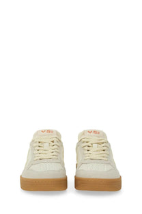 Veja unisex sneaker multicolor low-top cream suede perforated leather with gum rubber sole and orange v82 logo on tongue