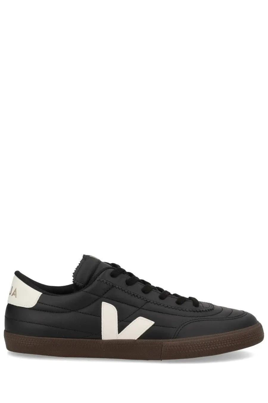 Veja unisex sneaker panenka black with black leather low-top design bold white v logo and brown rubber sole