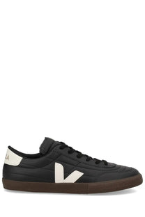 Veja unisex sneaker panenka black with black leather low-top design bold white v logo and brown rubber sole
