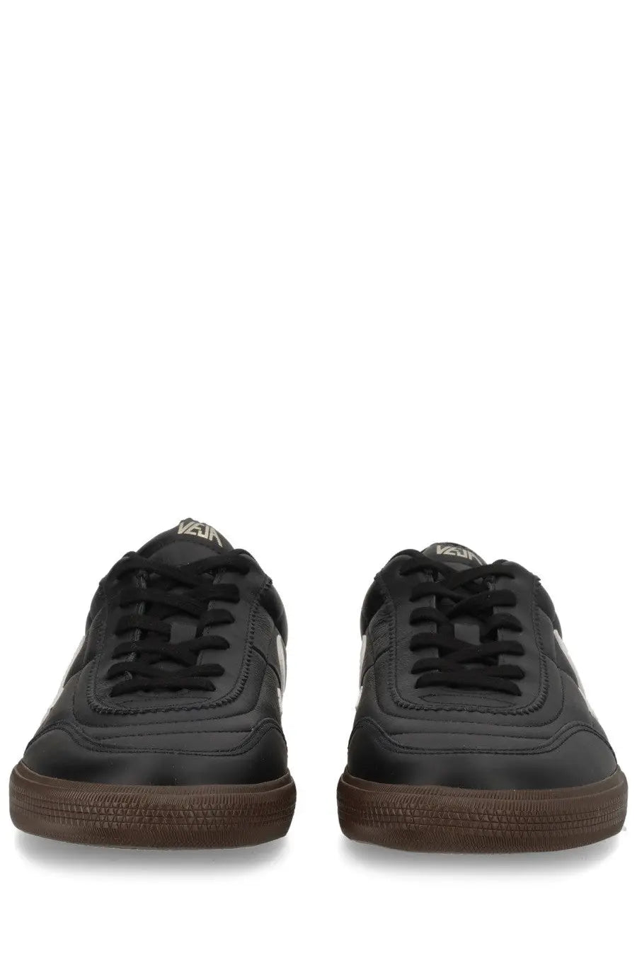 Veja unisex sneaker panenka black black leather sneakers with brown rubber soles and subtle white branding on the side