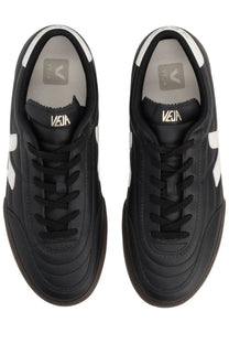 Veja unisex sneaker panenka black in black leather with white accents and a minimalist design shown from the back