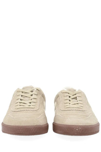 Beige suede low-top Veja unisex sneaker Panenka grey with brown rubber soles and matching laces