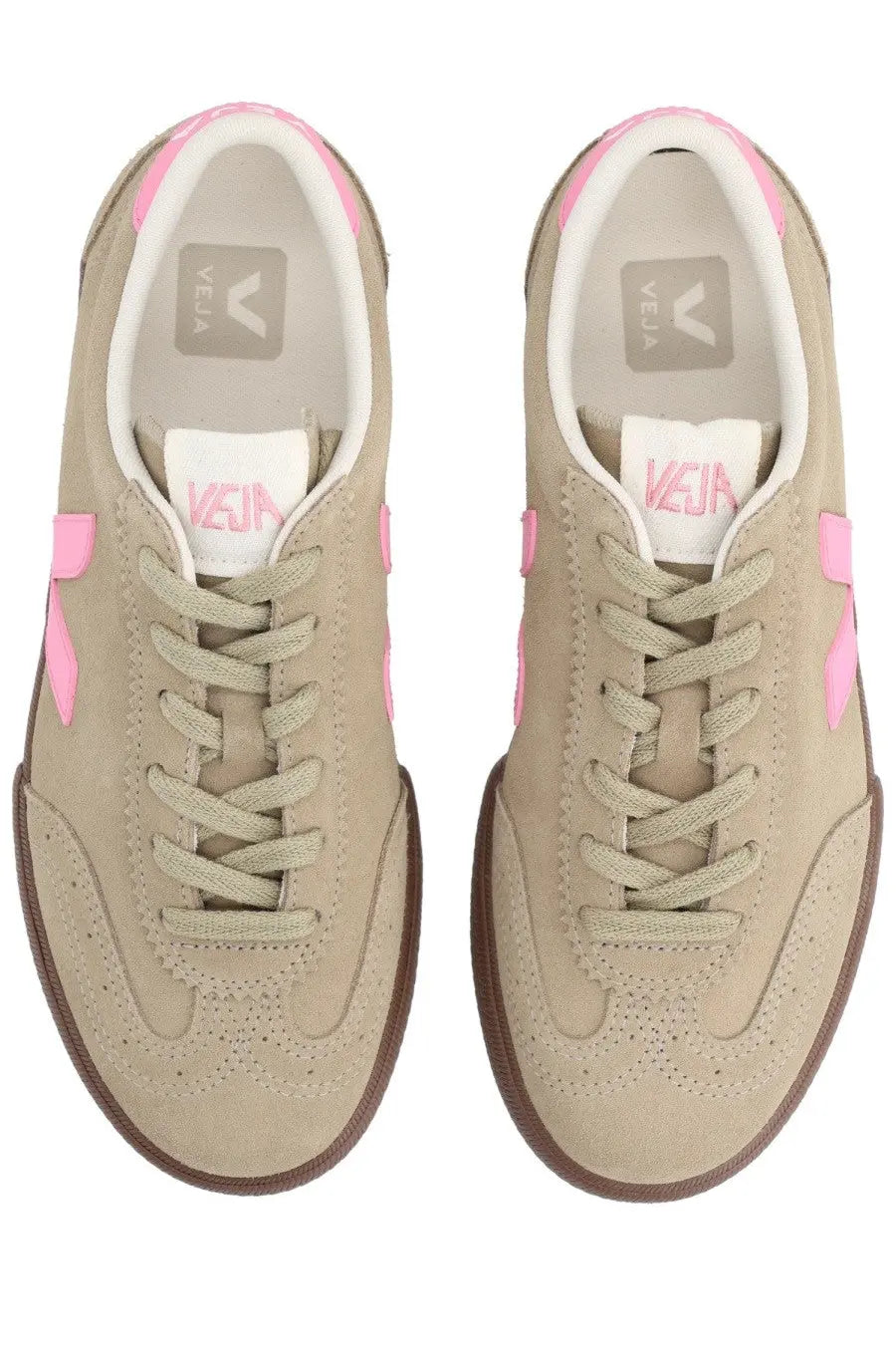 Veja unisex sneaker volley beige low-top beige suede with pink accents and brown rubber soles