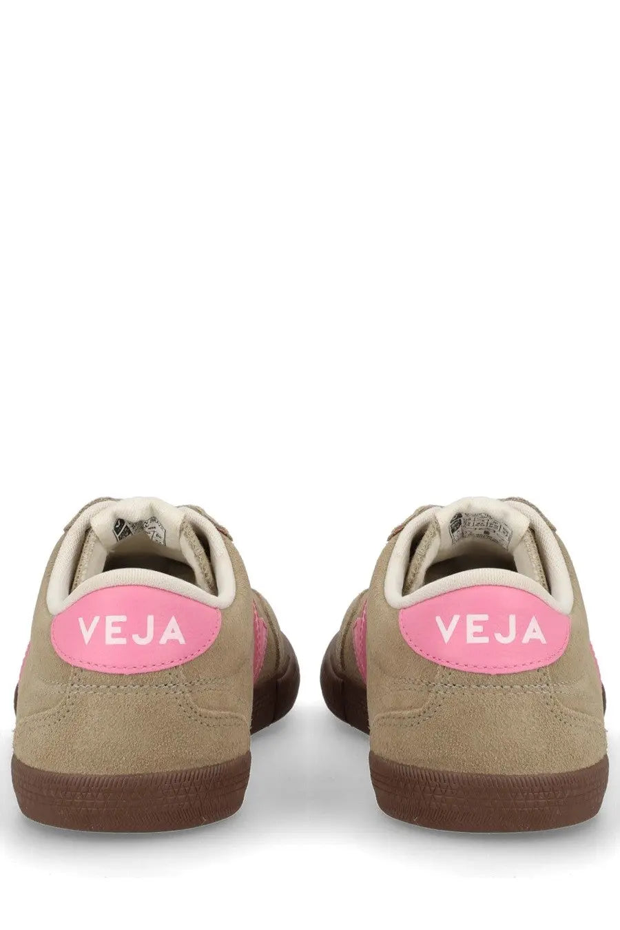 Veja unisex sneaker volley beige featuring tan suede with pink heel tabs and brown rubber soles