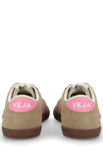 Veja unisex sneaker volley beige featuring tan suede with pink heel tabs and brown rubber soles