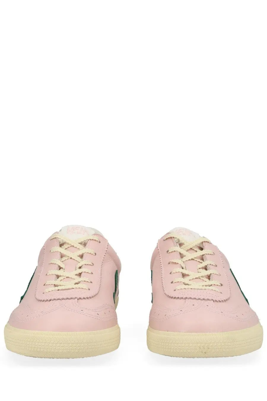 Veja unisex suede sneaker volley blue in pink with cream laces and green side accents