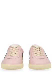 Veja unisex suede sneaker volley blue in pink with cream laces and green side accents