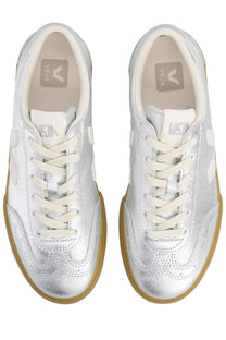 Veja unisex sneaker volley silver made of silver metallic leather with cream laces and gum rubber soles
