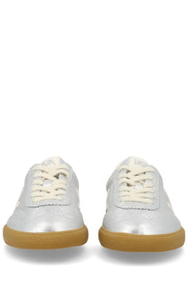 Veja unisex sneaker volley silver featuring silver metallic leather with cream laces and tan rubber sole
