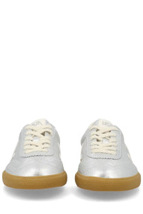 Veja unisex sneaker volley silver with silver metallic leather, cream laces, and tan rubber sole