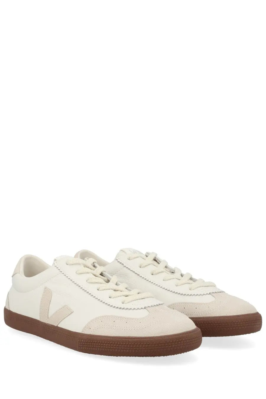 Veja unisex sneaker volley white in cream suede and leather with brown rubber sole and veja logo on the side