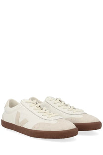 Veja unisex sneaker volley white in cream suede and leather with brown rubber sole and veja logo on the side