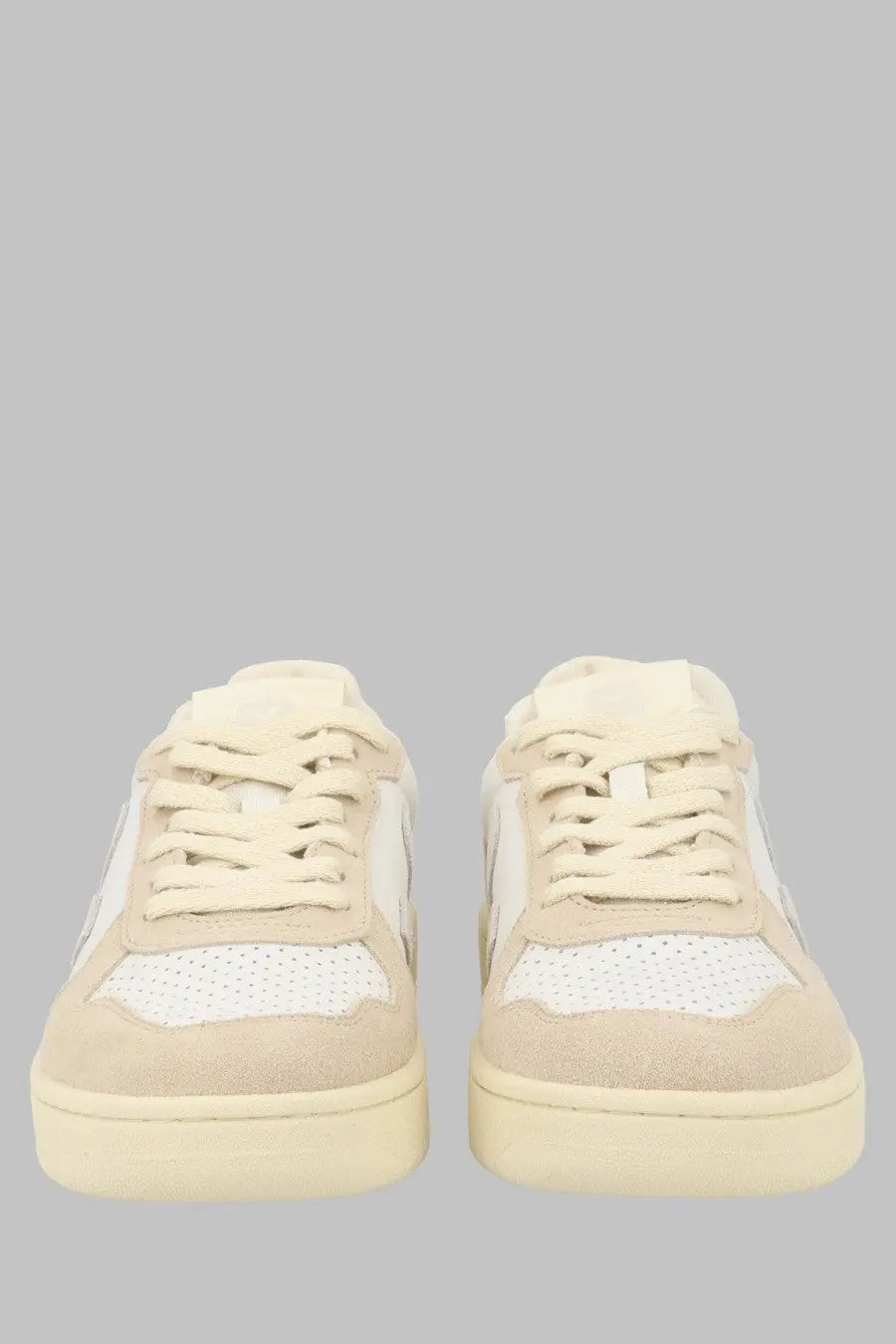 Veja unisex sneaker white low-top with beige suede and white perforated mesh cream laces and rubber soles