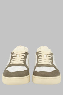 Veja unisex sneaker white featuring olive green and white suede and mesh low-top design with cream laces and rubber sole
