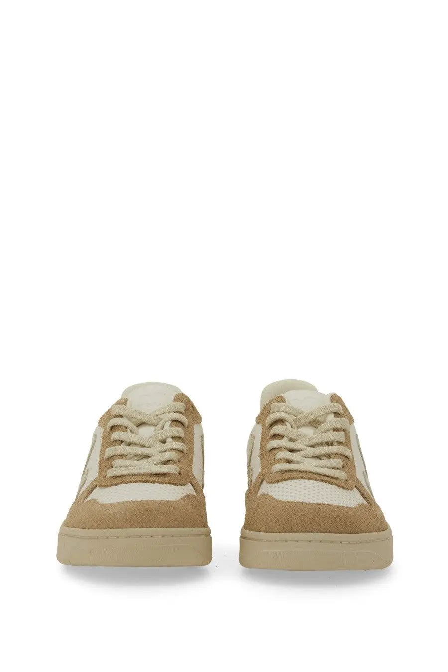 Veja unisex sneaker white featuring tan and cream low-top design with suede and mesh panels in a minimalist style