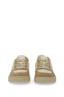 Veja unisex sneaker white featuring tan and cream low-top design with suede and mesh panels in a minimalist style
