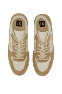 Veja unisex sneaker white with tan and white suede, perforated mesh panels, minimalist design, and vela logo insole