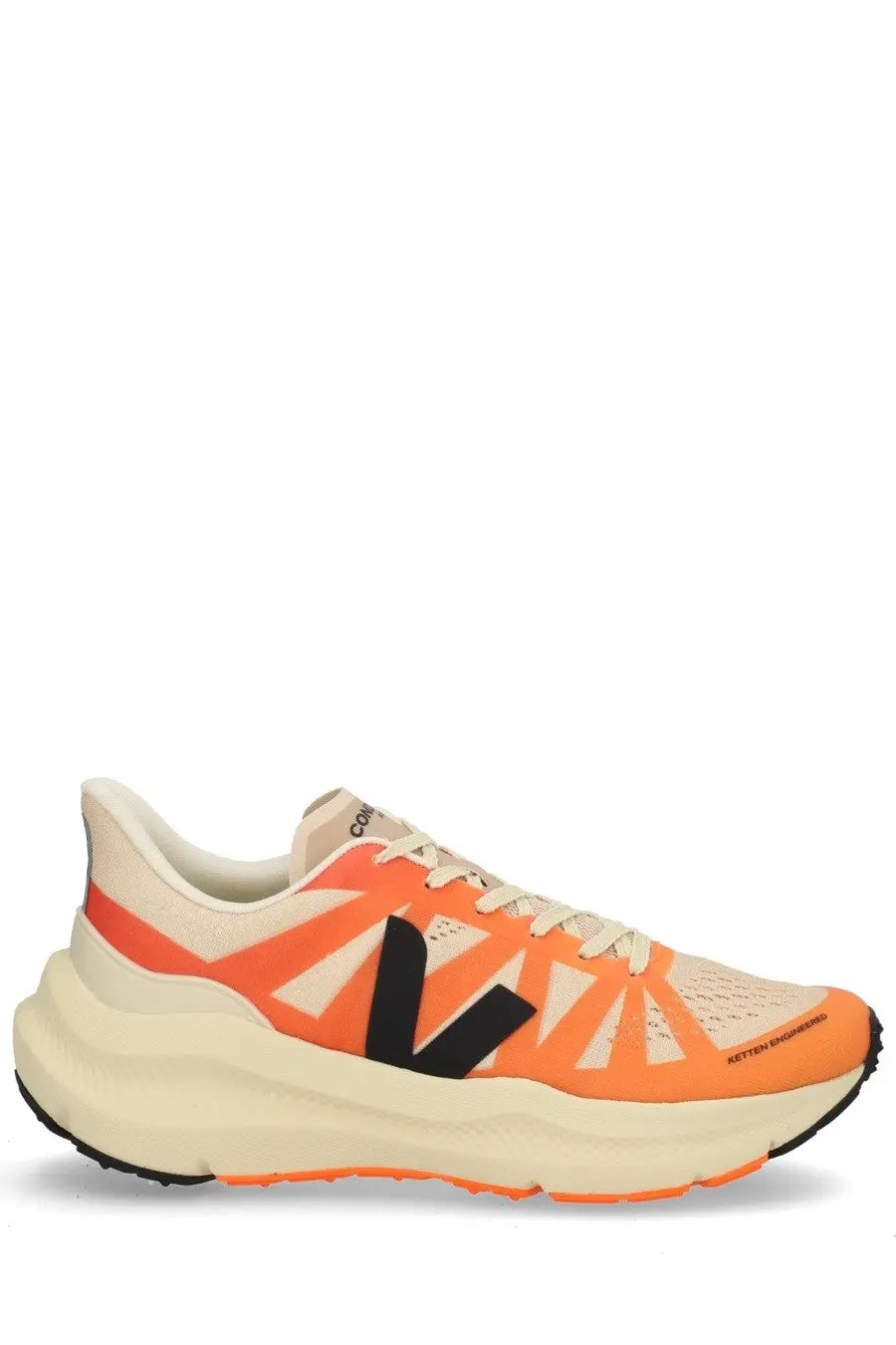 Veja women’s condor advanced sneaker in orange and cream with a bold black logo running shoe design