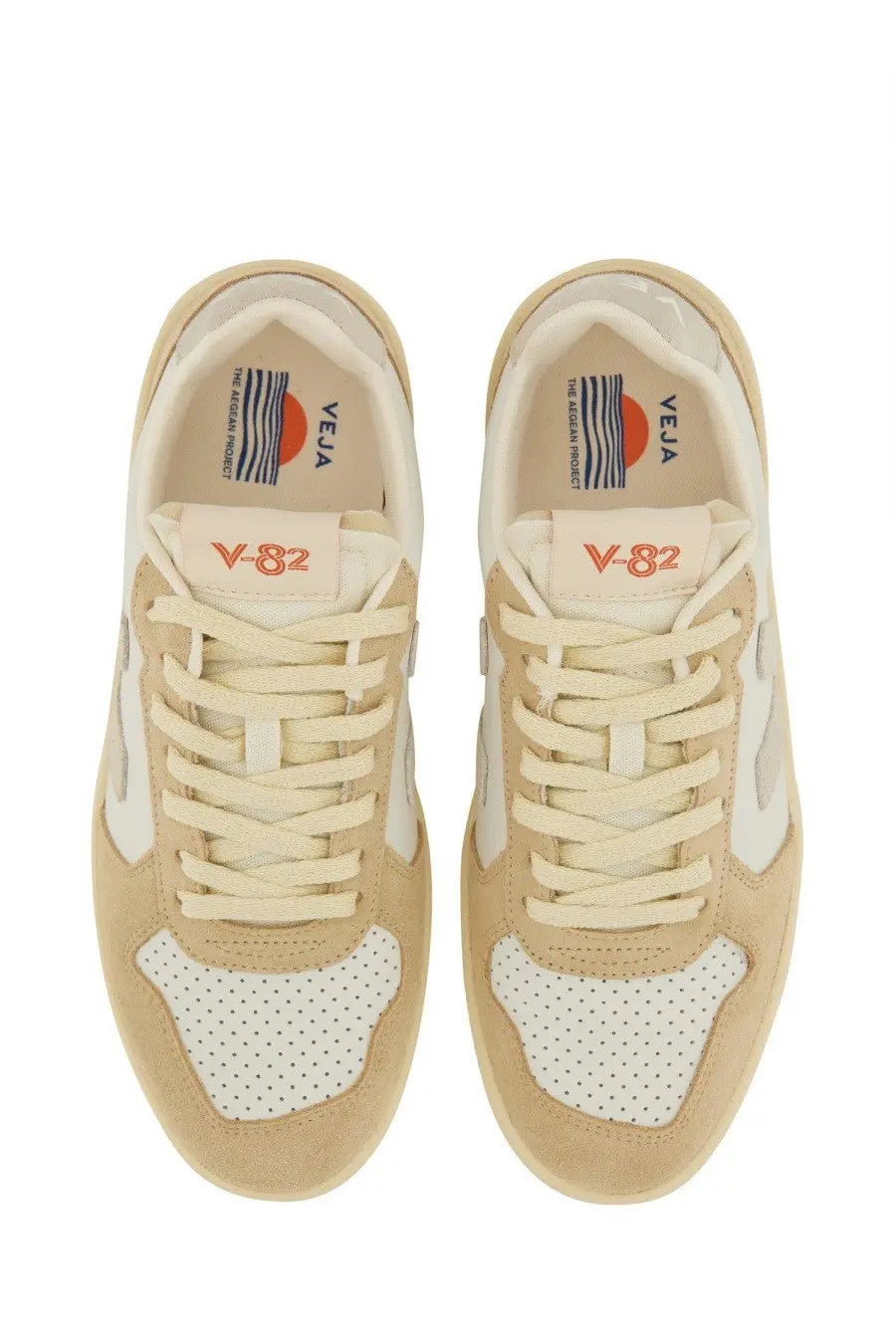 Veja women’s sneaker beige with perforated toe panels and suede upper in beige and white colorway