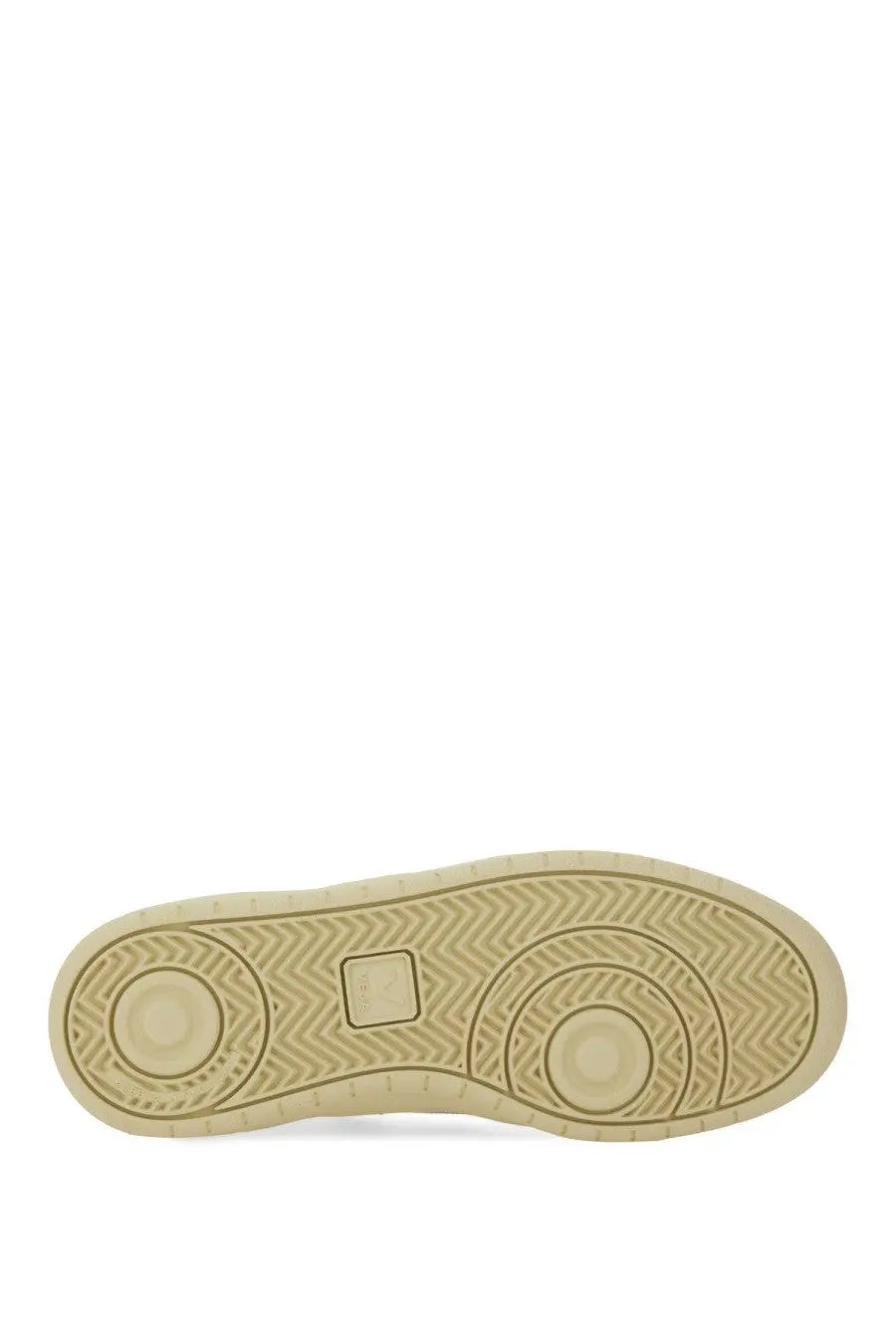 Beige rubber sole with herringbone tread and circular design on veja women’s sneaker multicolor back side