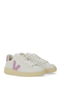 Veja women’s sneaker white leather with soft pink V logo and heel tab and cream rubber sole
