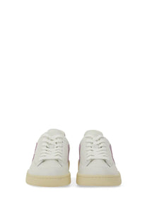 Veja women’s sneaker multicolor white leather with subtle pink side accents and cream rubber sole