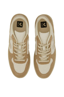 Veja women’s sneaker white tan and white suede with perforated mesh panels and minimalist design vela logo on insole