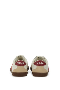 Veja women’s volley sneaker multicolor cream leather with red heel tab and veja logo in white lettering back view