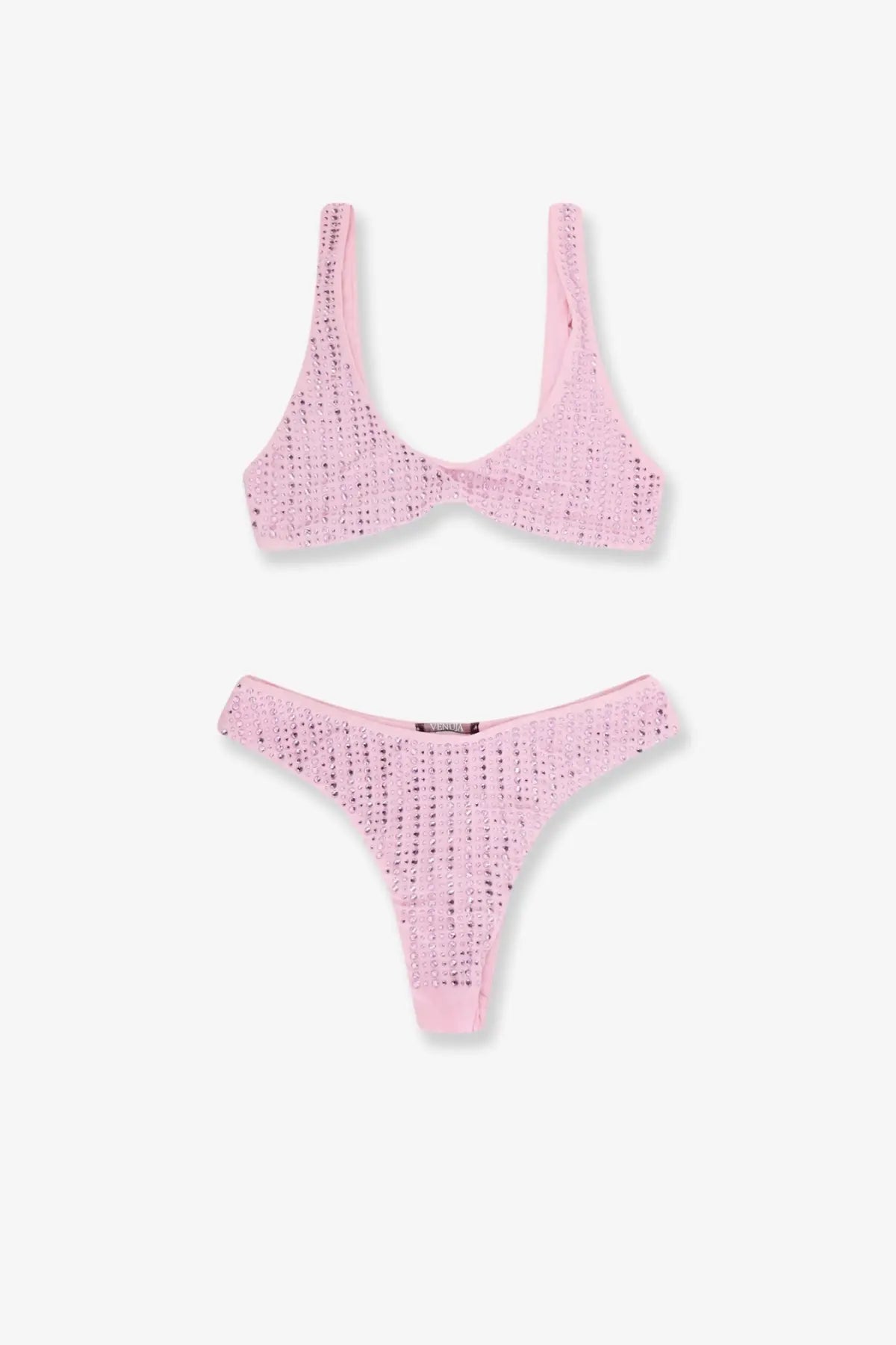 Pink crochet bikini set with textured openwork pattern venuja women’s nylon con strass all over red